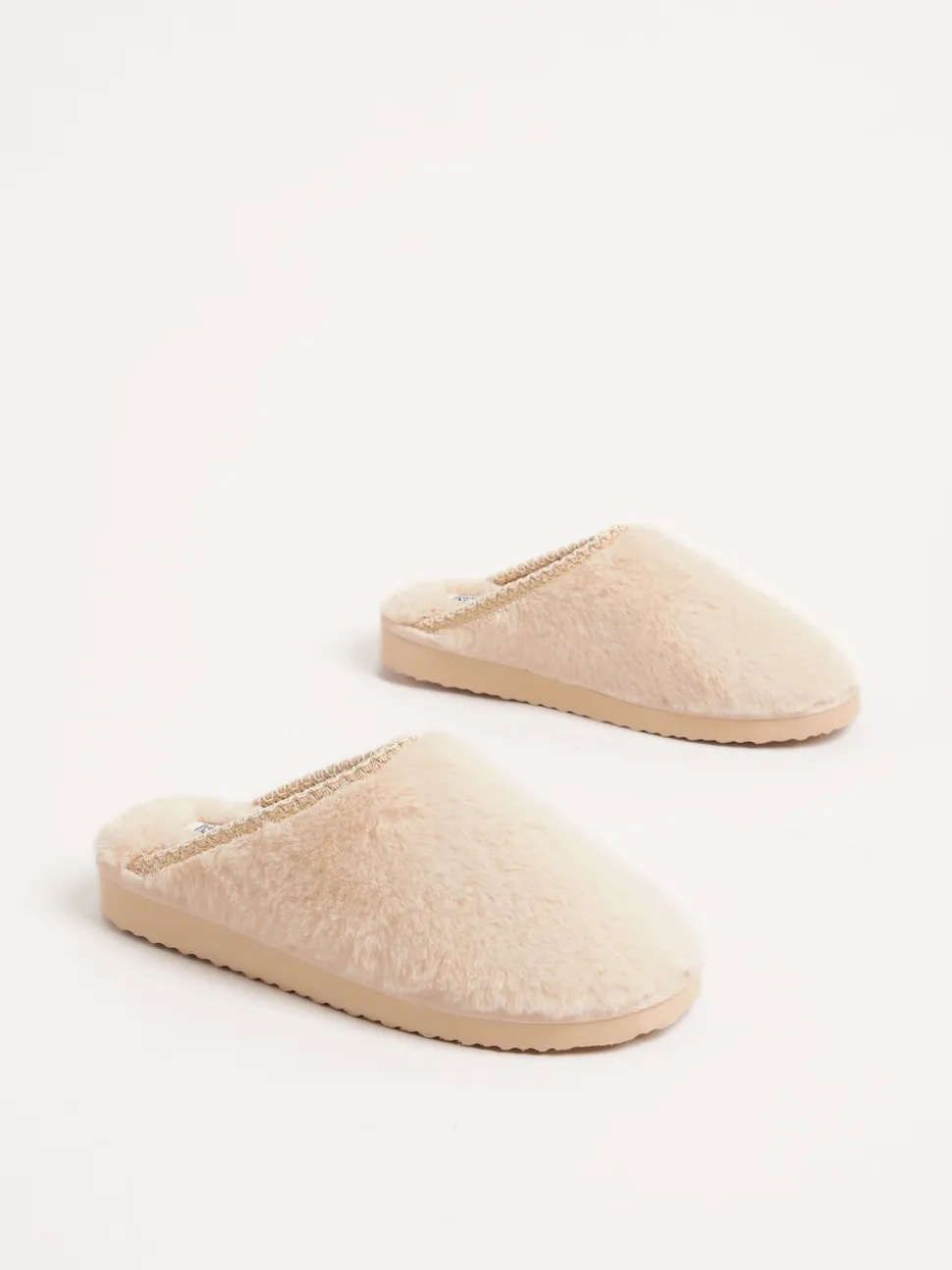 Friends Like These Neutral Supersoft Embroidered Tape Faux Fur Nightwear Mule Slippers