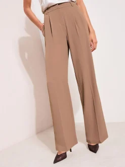 Friends Like These Neutral Latte Premium Elastic Back Tailored Wide Leg Trousers