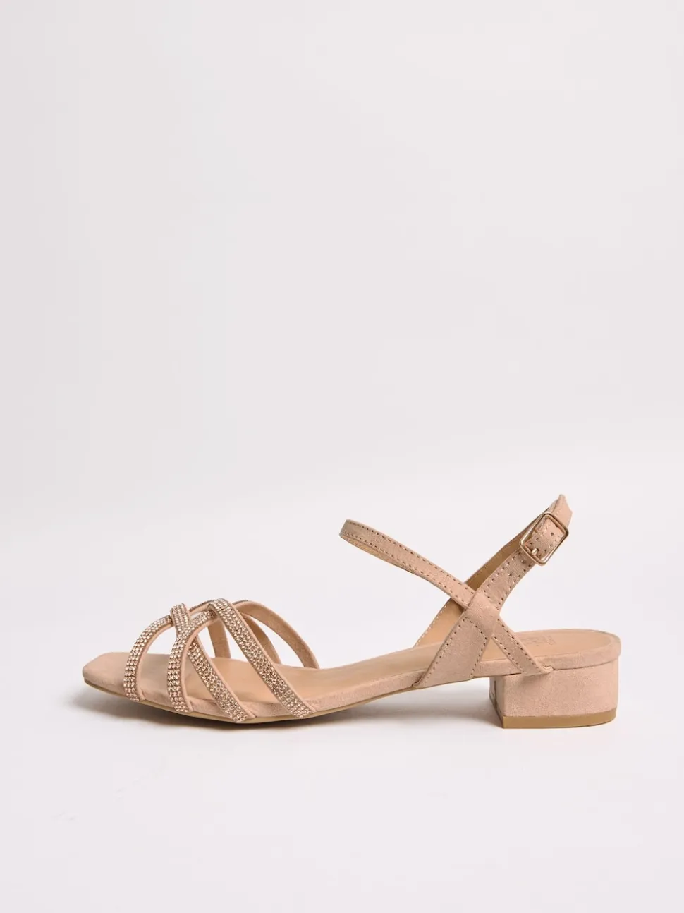 Friends Like These Nude Wide Fit Low Block Heel Diamante Occasion Sandals