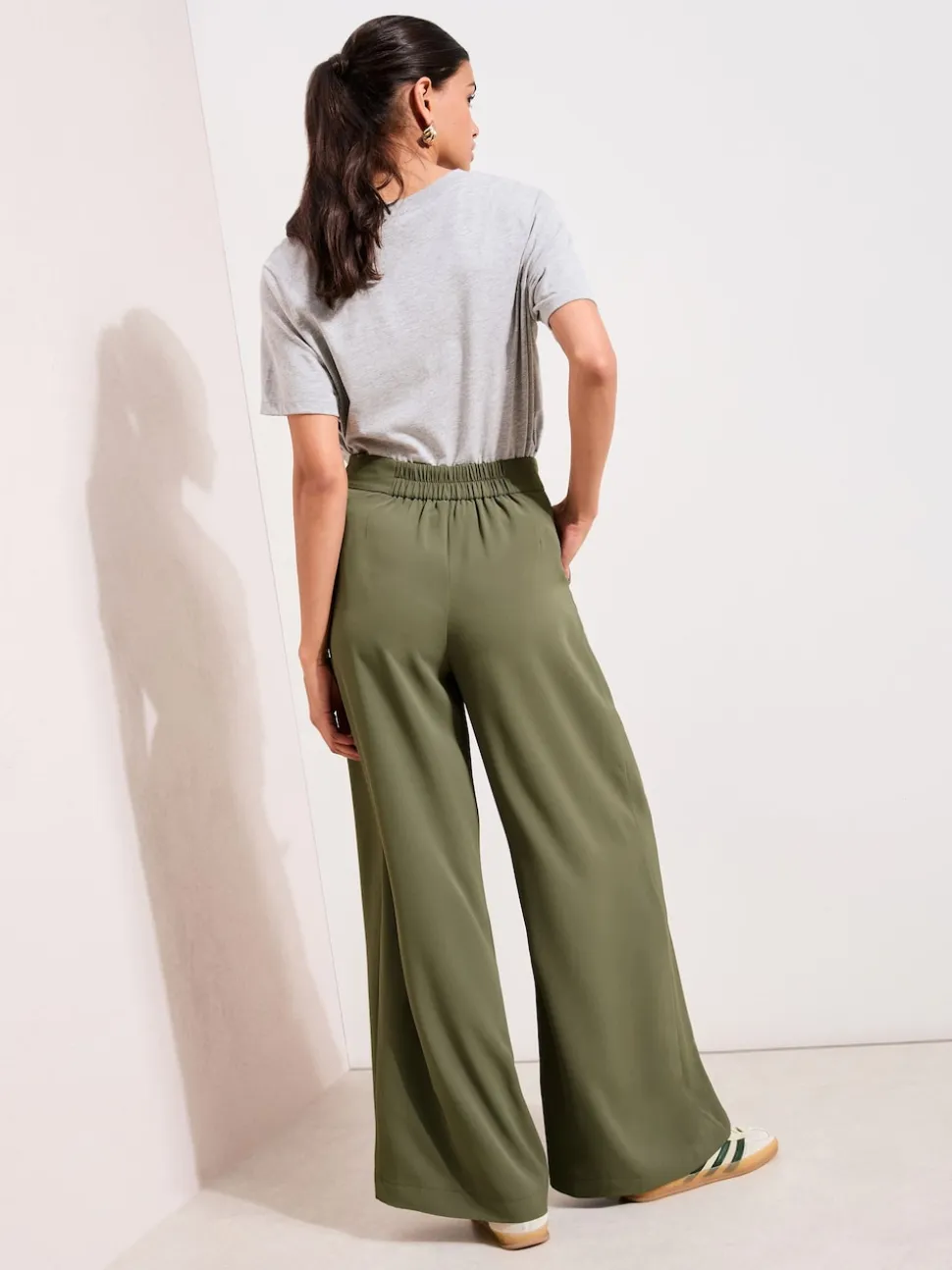 Friends Like These Olive Green Tie Waist Palazzo Trousers