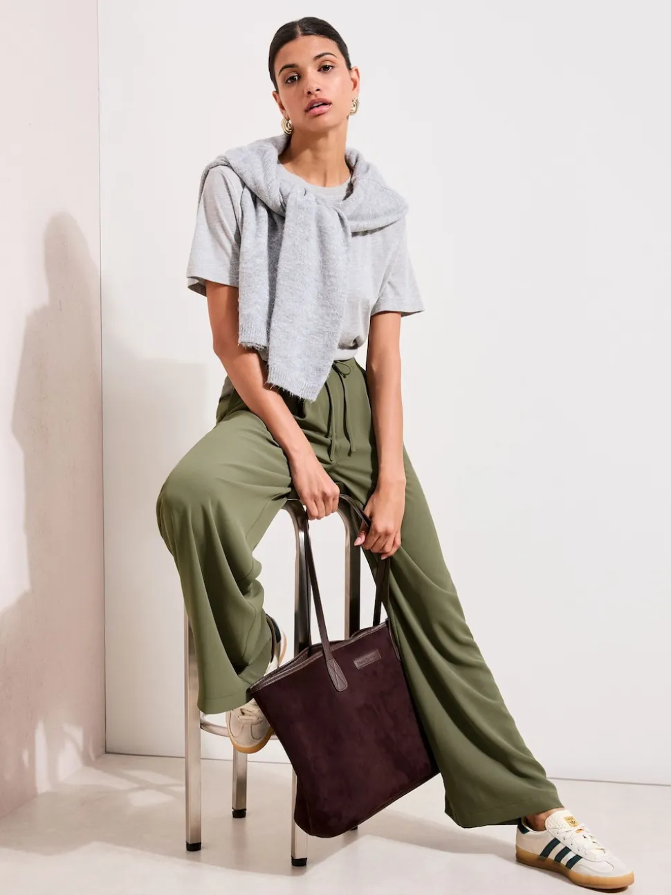 Friends Like These Olive Green Tie Waist Palazzo Trousers
