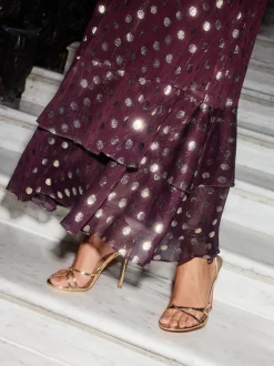 Friends Like These Red Foil Spot Short Sleeve Chiffon Tiered Maxi Dress