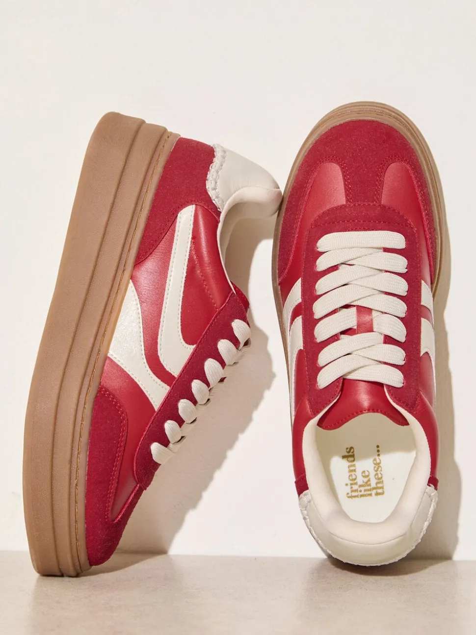 Friends Like These Red Standard Fit Chunky Platform Gumsole Lace Up Casual Trainers