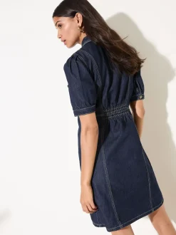 Friends Like These Rinse Wash Denim Seamed Detail Mini Dress