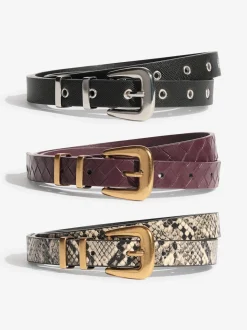 Friends Like These Snake Print, Burgandy and Black Belts 3 Pack