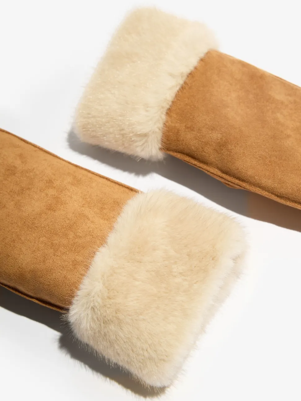 Friends Like These Tan Brown Cosy Faux Suede and Fur Mittens Gloves