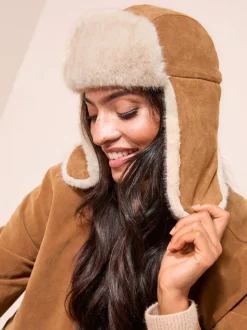 Friends Like These Tan Brown Cosy Faux Suede and Fur Trapper Hat
