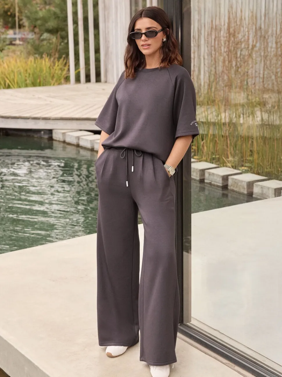 Friends Like These Taupe Studio Pleat Wide Front Joggers