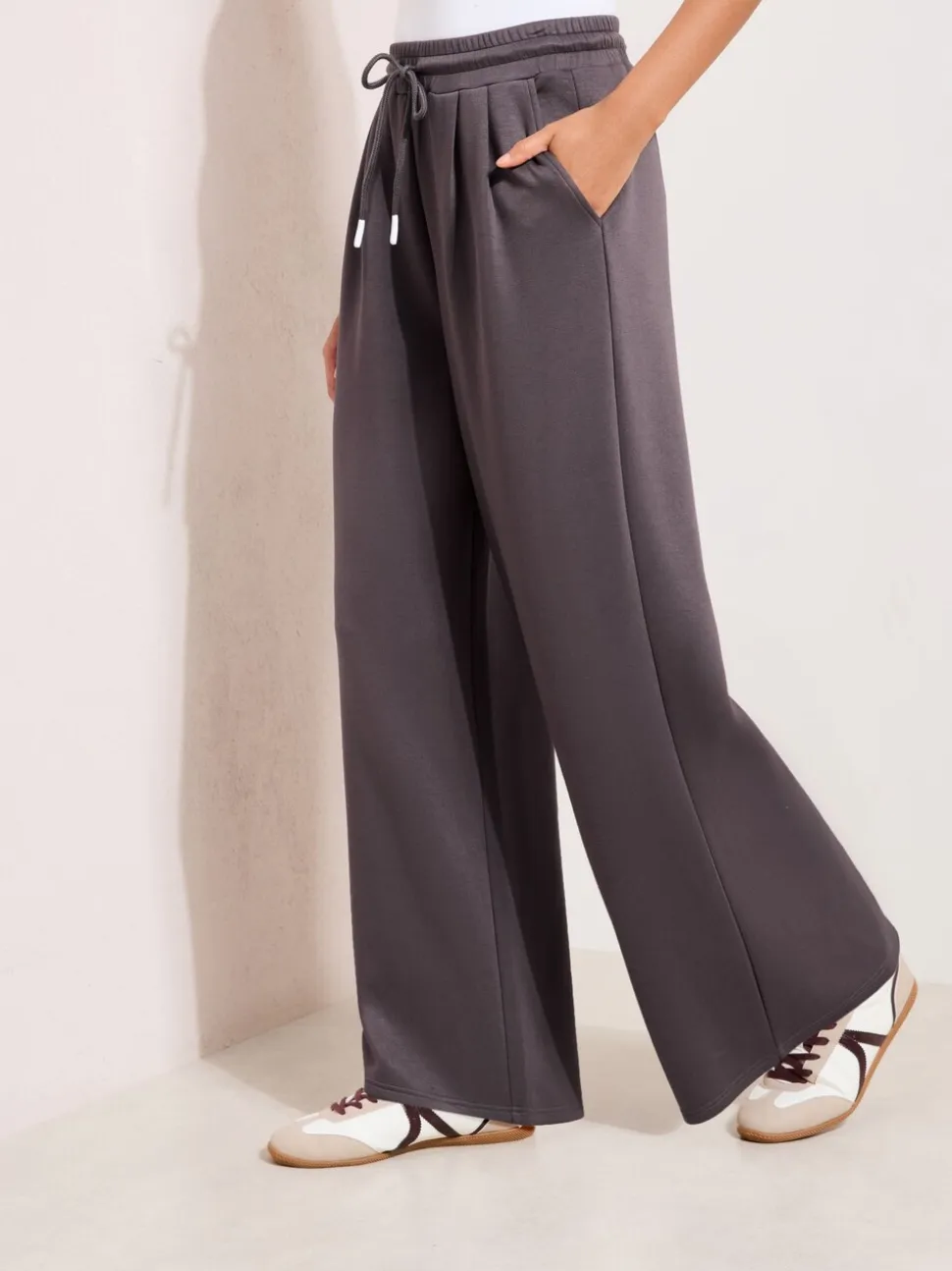 Friends Like These Taupe Studio Pleat Wide Front Joggers