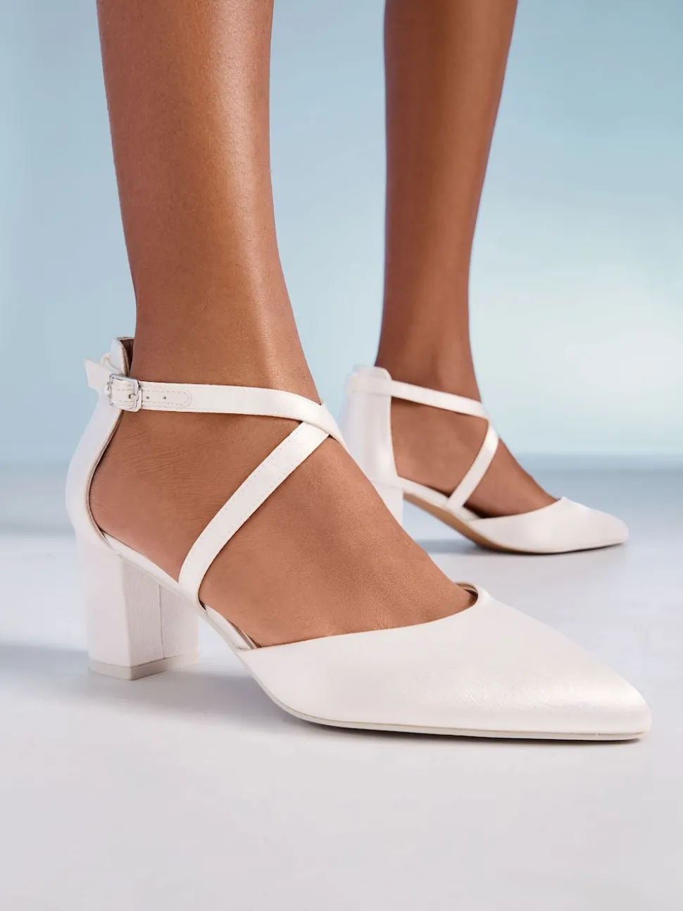 Friends Like These White Wide Fit Satin Mid Block Heel Bridal Court Shoes