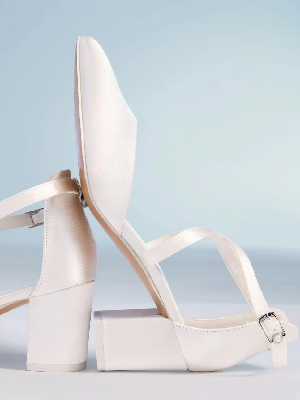 Friends Like These White Wide Fit Satin Mid Block Heel Bridal Court Shoes