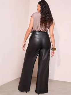 Friends Like These X Lucy Mecklenburgh Black Curve Faux Leather Tailored Wide Leg Trousers