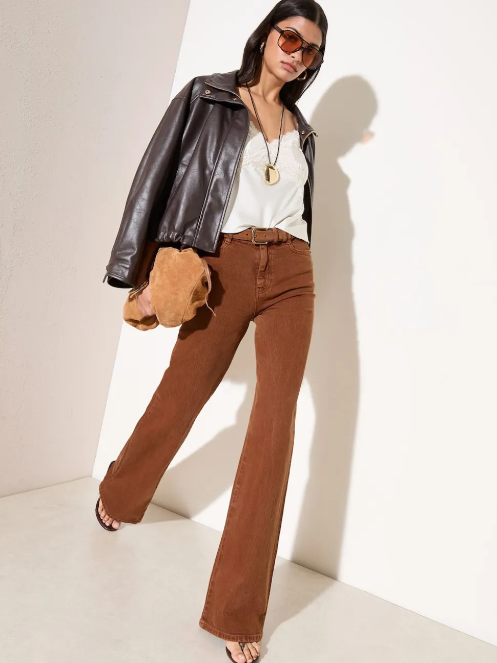 Friends Like These X Lucy Mecklenburgh Tobacco Brown Everyday Wide Leg Jeans