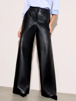 Friends Like These X Lucy Mecklenburgh Black Faux Leather Tailored Wide Leg Trousers