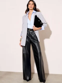 Friends Like These X Lucy Mecklenburgh Black Faux Leather Tailored Wide Leg Trousers