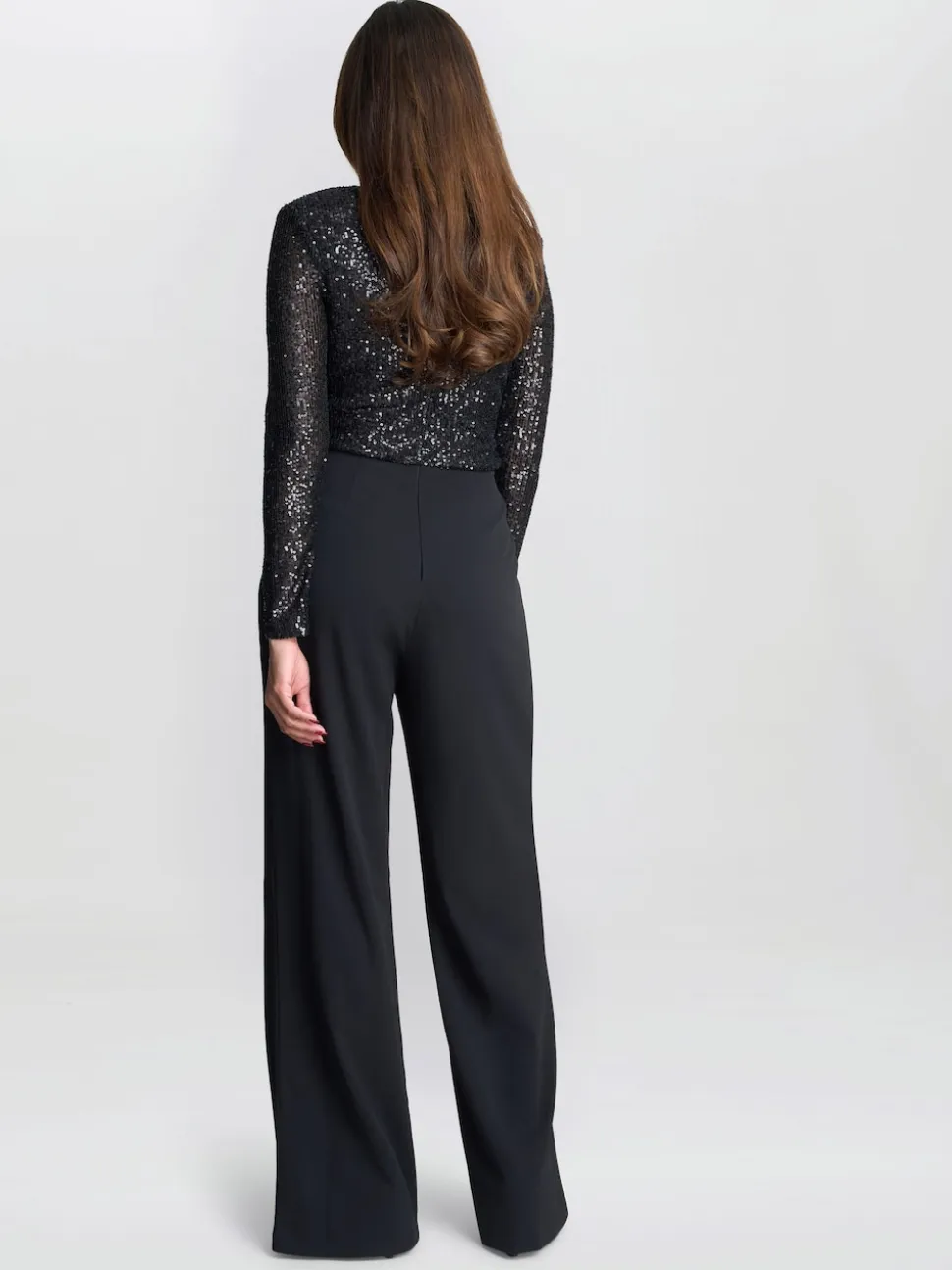 Gina Bacconi Allegra Sequin Crepe Black Jumpsuit