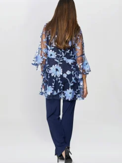 Gina Bacconi Blue Dorris Trousers Suits 3 Piece With Embroidered Jacket