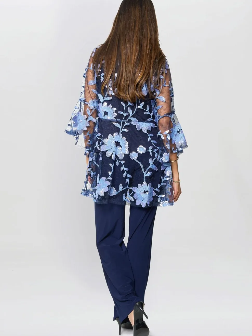 Gina Bacconi Blue Dorris Trousers Suits 3 Piece With Embroidered Jacket