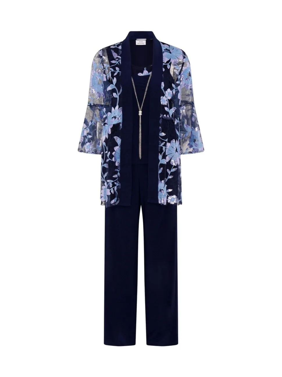 Gina Bacconi Blue Dorris Trousers Suits 3 Piece With Embroidered Jacket