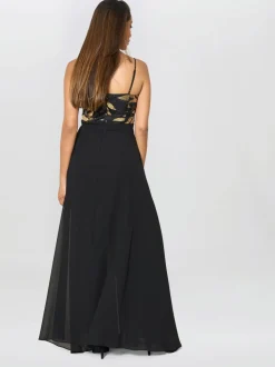 Gina Bacconi Fannie Black And Gold Chiffon Black Jumpsuit