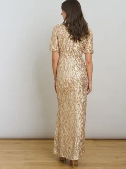 Gina Bacconi Gold Pat Sequin Maxi Dress