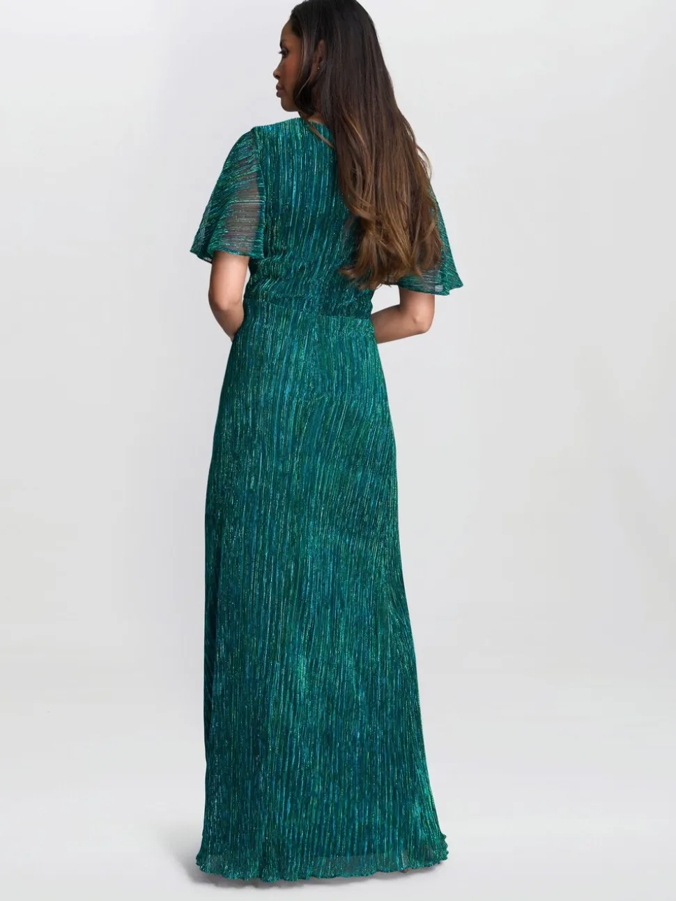 Gina Bacconi Green Liz Metallic Knit Maxi Dress