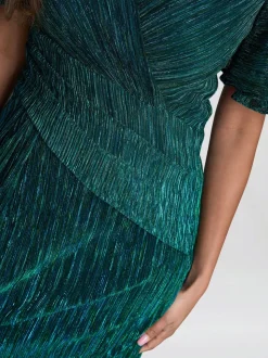 Gina Bacconi Green Liz Metallic Knit Maxi Dress