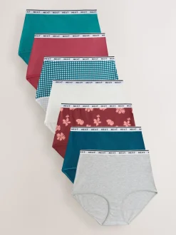 Gingham Print Full Brief Cotton Logo Knickers 7 Pack