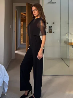 Girl In Mind Black Vivienne Cape Detail Stretch Jumpsuit