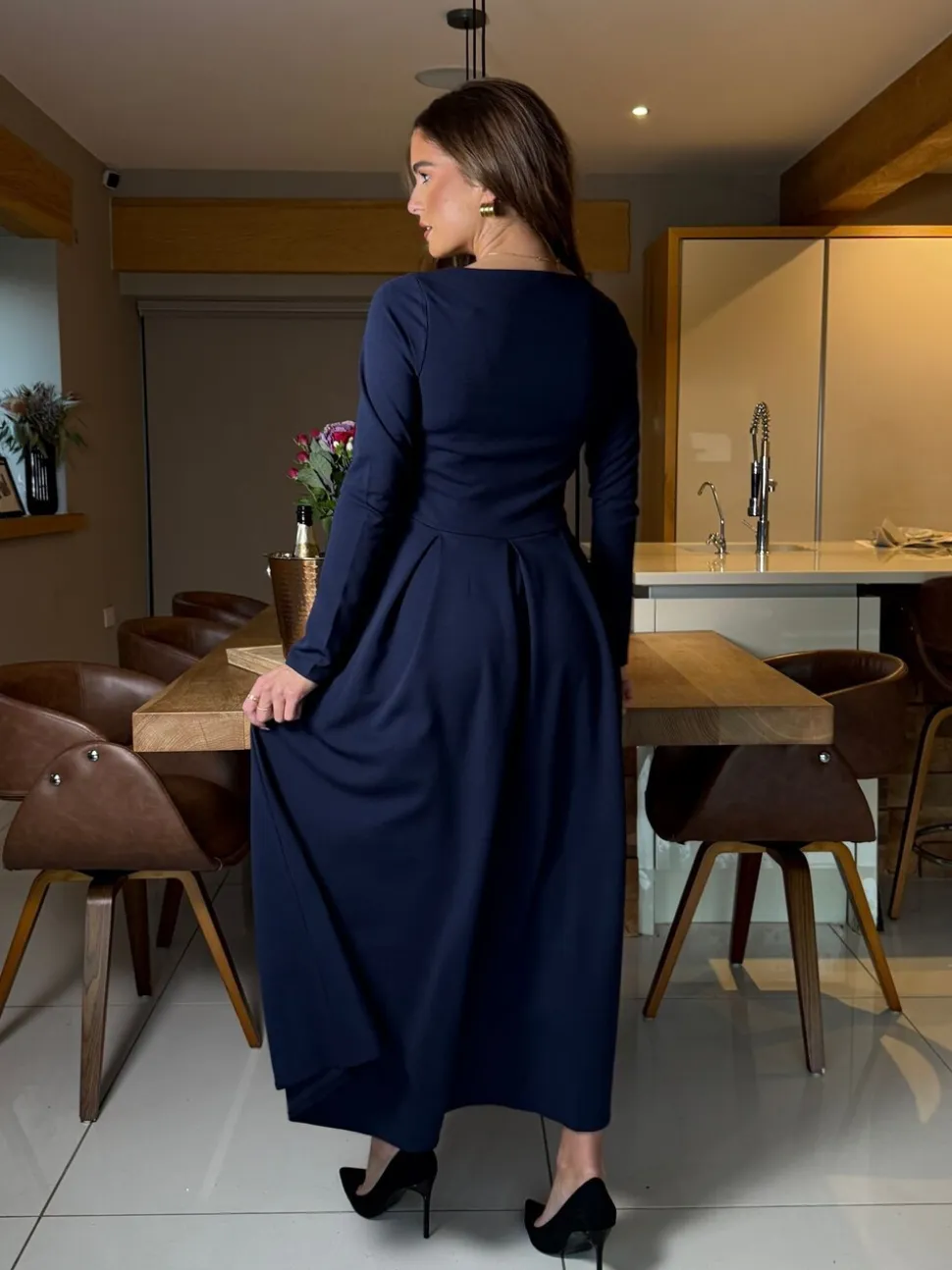 Girl In Mind Blue Evie Square Neck Long Sleeve Midi Dress