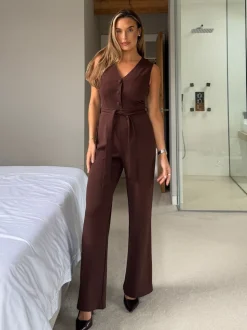 Girl In Mind Brown Trisha Tailored Waistcoat Jumpsuit