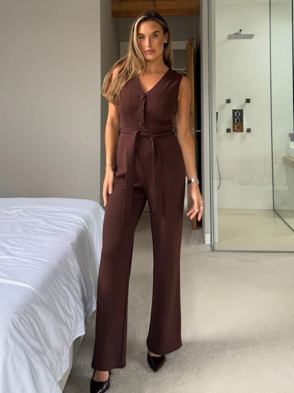 Girl In Mind Brown Trisha Tailored Waistcoat Jumpsuit