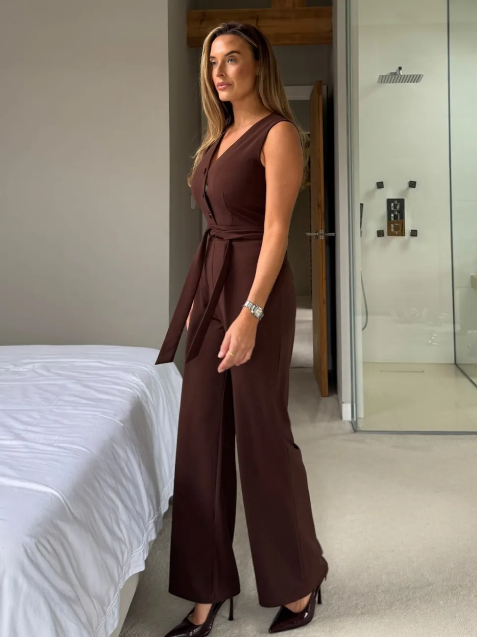 Girl In Mind Brown Trisha Tailored Waistcoat Jumpsuit