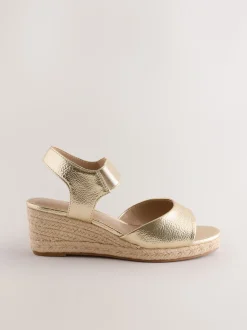 Gold Extra Wide Fit Round Toe Elastic Strap Detail Wedges