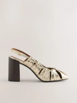 Gold Forever Comfort® Leather Slot Slingback Block Heels