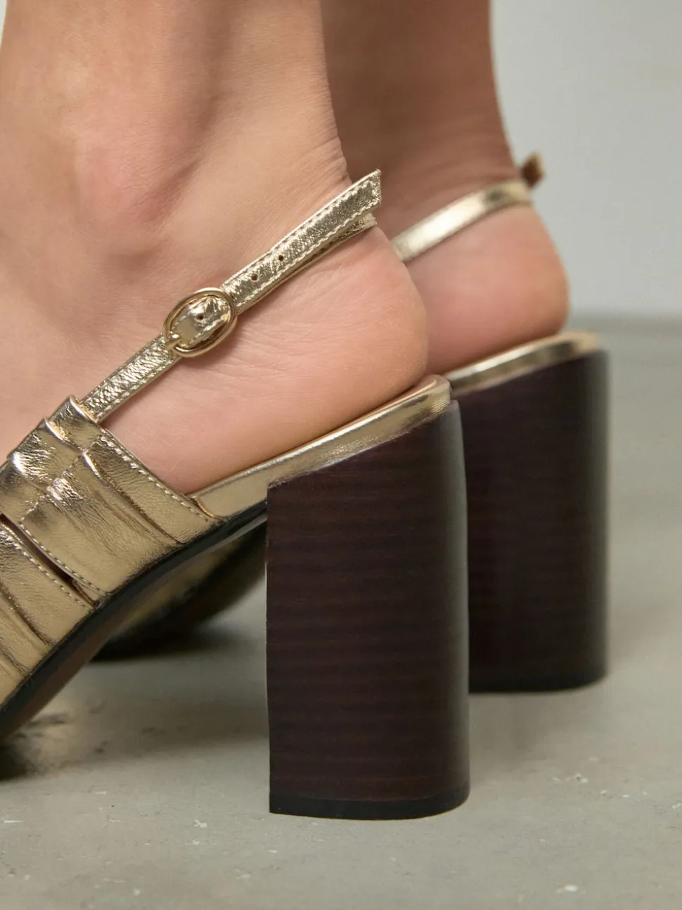 Gold Forever Comfort® Leather Slot Slingback Block Heels