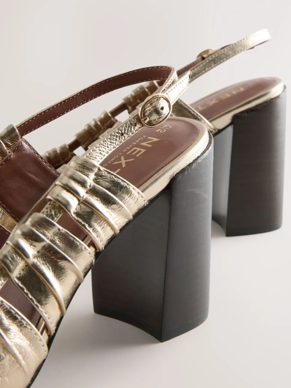 Gold Forever Comfort® Leather Slot Slingback Block Heels