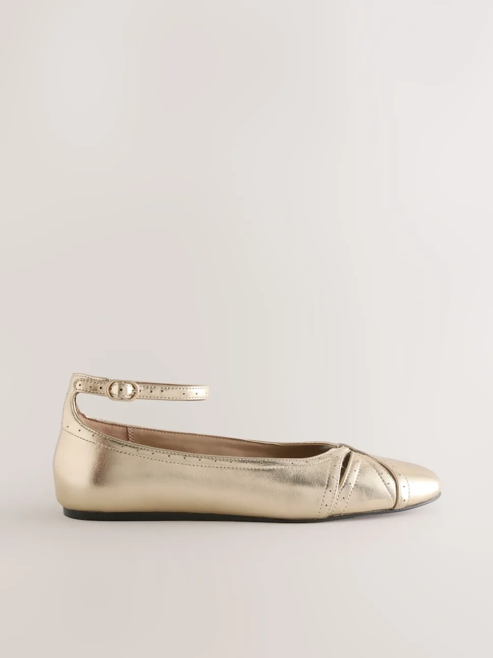 Gold Forever Comfort® Leather Ballet Flats With Ankle Strap