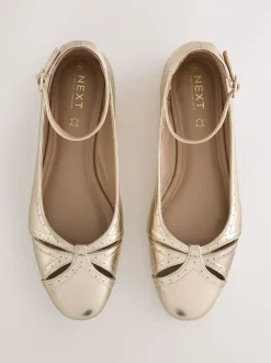 Gold Forever Comfort® Leather Ballet Flats With Ankle Strap