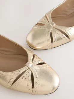 Gold Forever Comfort® Leather Ballet Flats With Ankle Strap