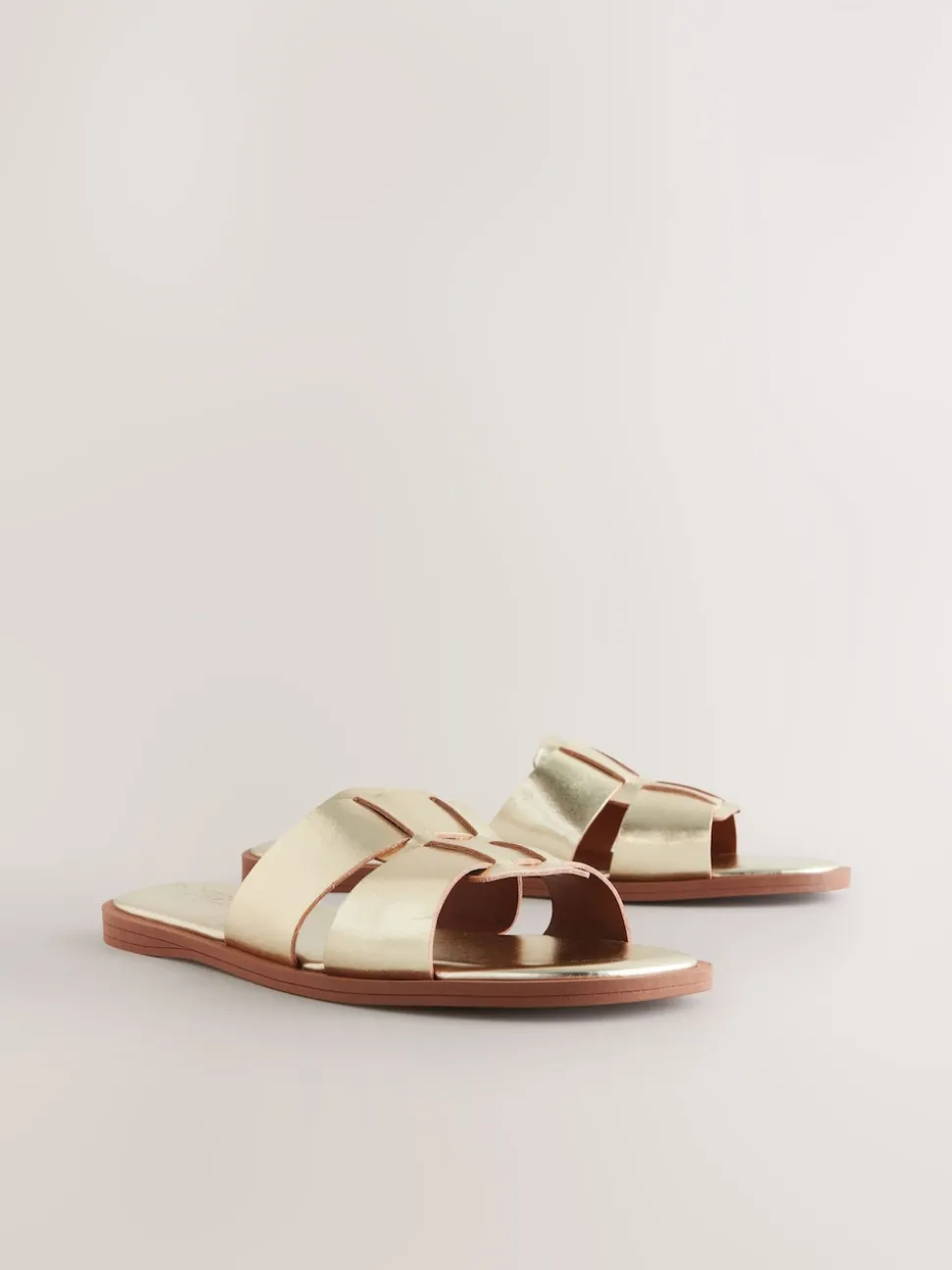 Gold Leather Standard/Wide Fit Slot Mule Sandals