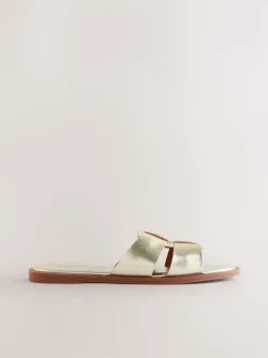 Gold Leather Standard/Wide Fit Slot Mule Sandals