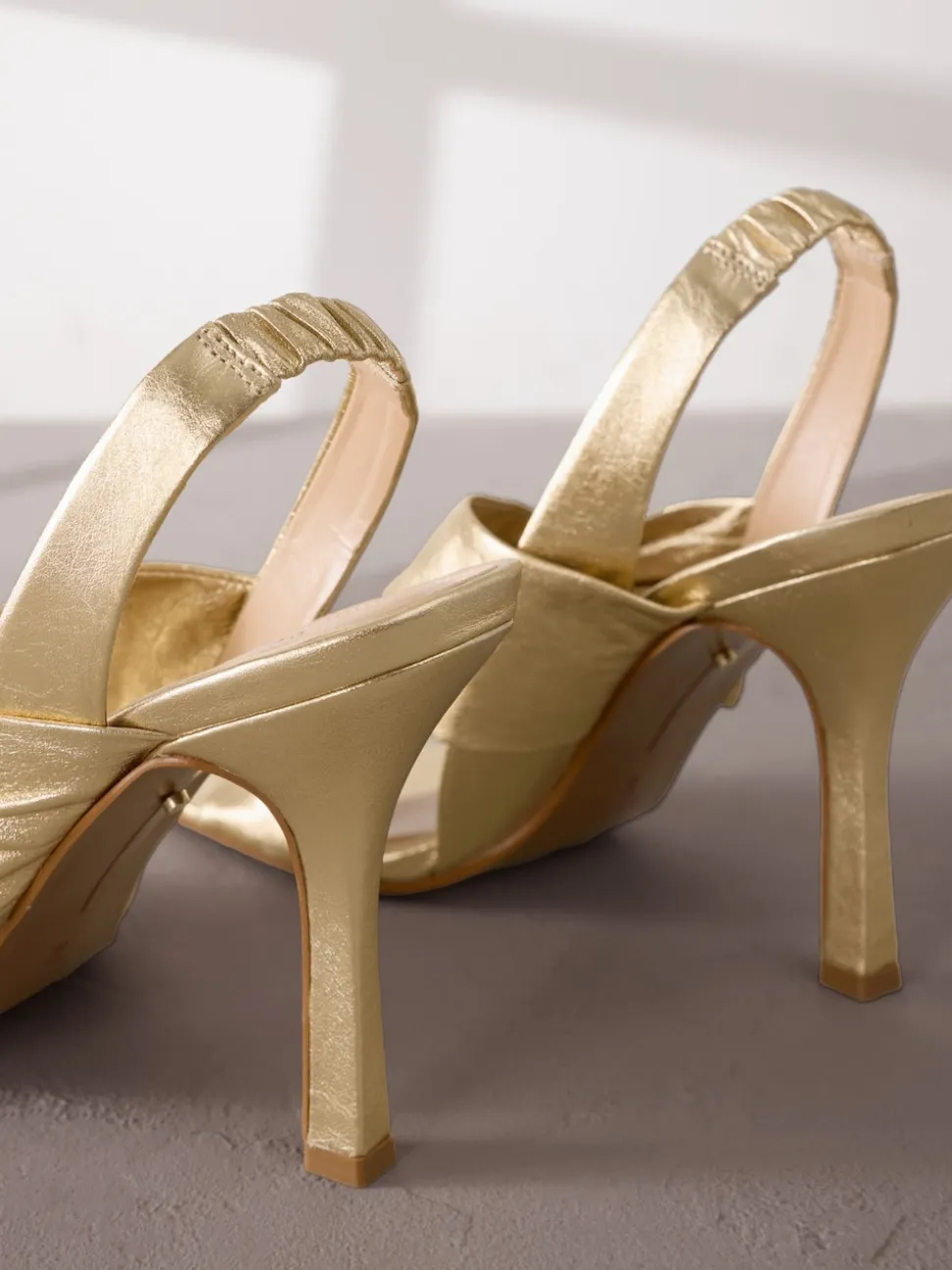 Gold Signature Premium Leather Twist Heeled Sandals