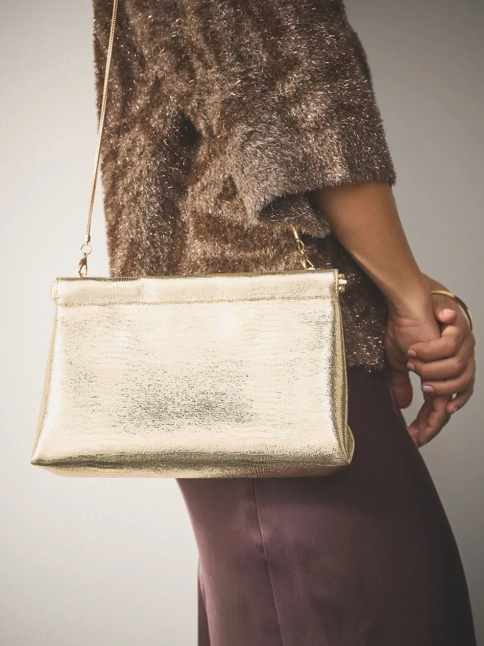 Gold Sparkle Detail Snap Clutch Bag