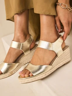 Gold Standard Fit Round Toe Elastic Strap Detail Wedges