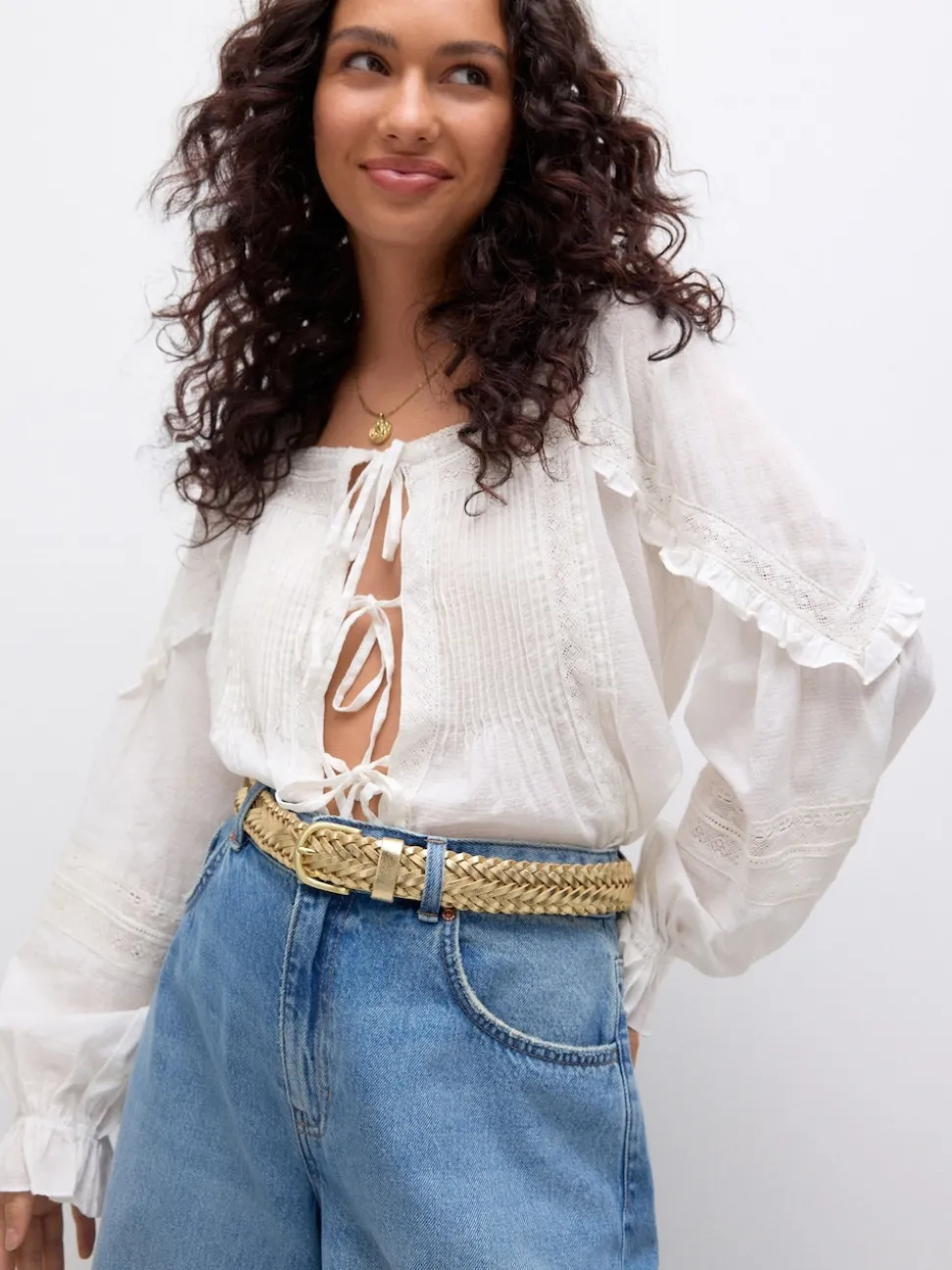 Gold Tone Hand Plaited Leather Belt