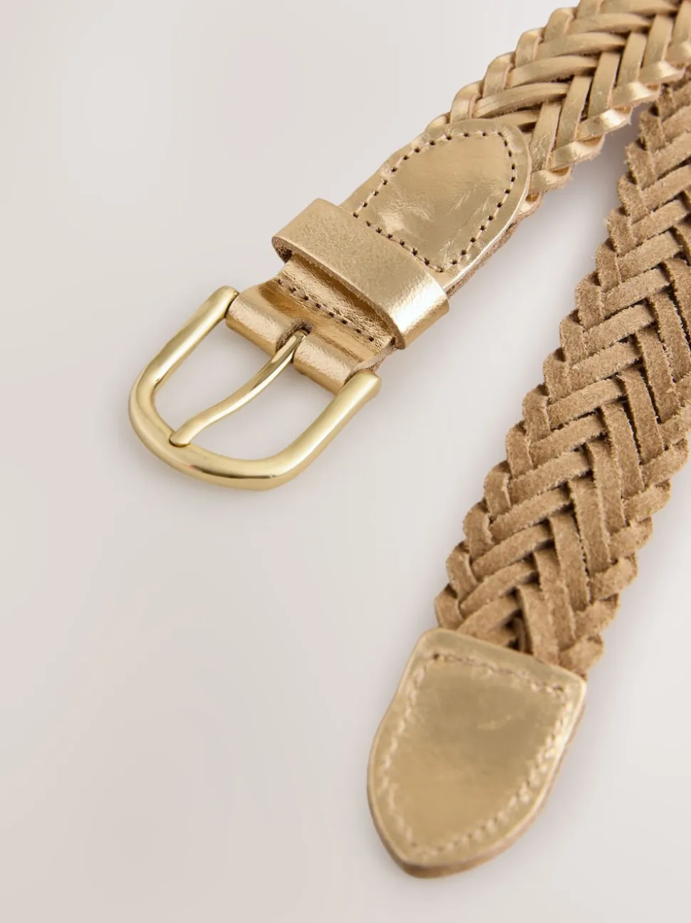 Gold Tone Hand Plaited Leather Belt