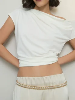 Gold Tone Pearl Bead Chain Belt