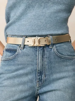 Gold Tone Regular Statement Buckle Leather Belt