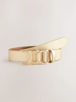 Gold Tone Regular Statement Buckle Leather Belt